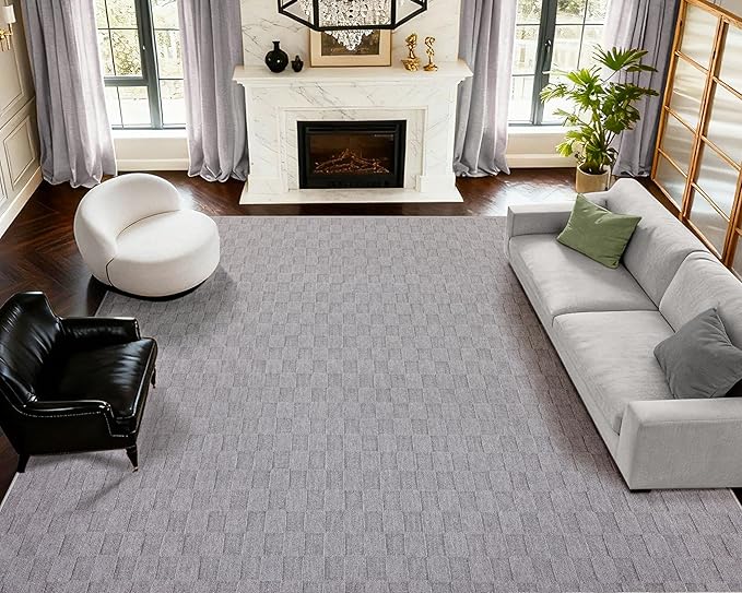 ANSSO Wool Rugs 8x10 for Living Room,80% Merino Wool and 20% Cotton Soft Tufted Area Rug with Cotton Non-Slip Backing,Large Area Rug for Bedroom Bedroom, Dining and Home Office (Deep Gray)