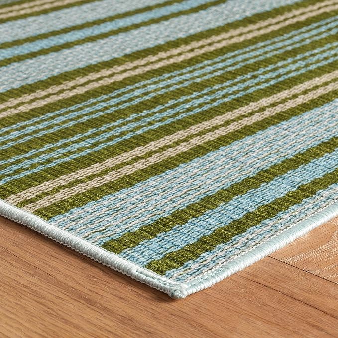 Dash & Albert Caravan Stripe Multi Machine Washable Rug, 8.5 X 11.5 Feet, Multicolored/Green Stripe Pattern
