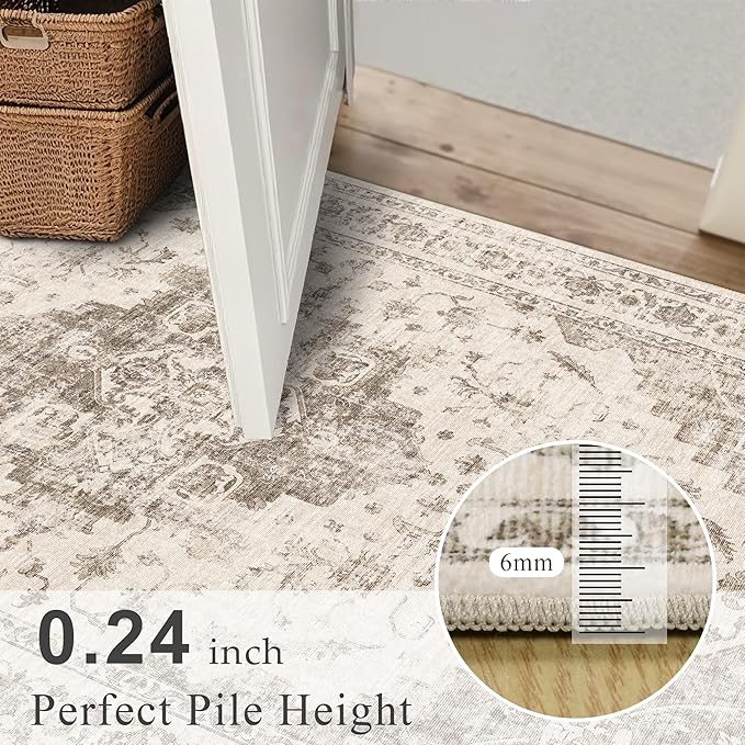 2x3 Vintage Washable Area Rugs for Entryway Soft Non-Slip Bath Mat Boho Medallion Distressed Retro Accent Carpet Floral Low Pile Indoor Throw Rug for Kitchen Laundry Living Room Bedroom, Taupe