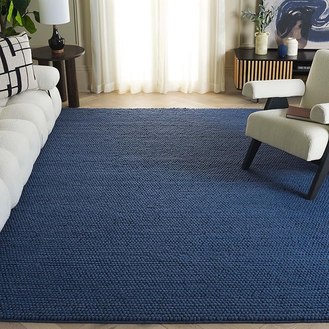 SAFAVIEH Area Rug 9x12 - Natura Collection - Large - Navy & Blue, Handmade Wool Blend, Textured Design, Ideal for Living Room, Bedroom, Dining Space (NAT620M)