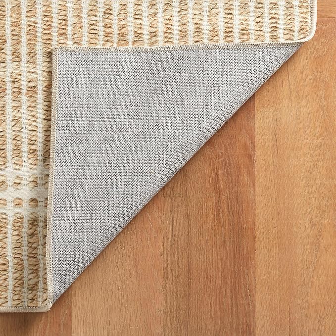 Dash & Albert Arbor Natural Machine Washable Rug, 7.5 X 9.5 Feet, Tan Stripe Pattern