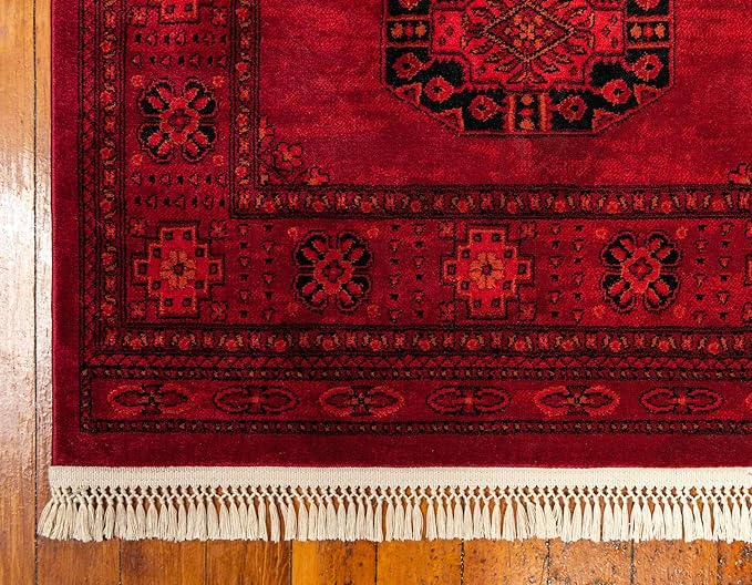 Unique Loom Tekke Collection Over-Dyed Saturated Traditional Torkaman Area Rug (6' 0 x 9' 0 Rectangular, Red/Black)