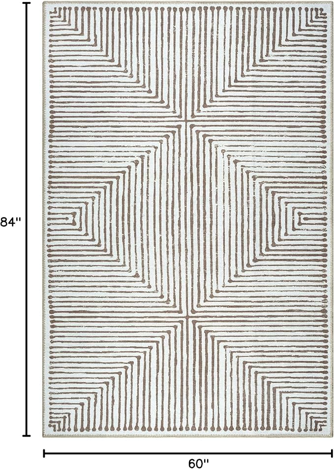 Bloom Rugs Washable Non-Slip 5' x 7' Rug - Brown Striped Area Rug for Living Room, Bedroom, Dining Room, and Kitchen - Exact Size: 5' x 7'