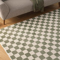 Revival Rugs Gambit 5'3"x8' Checkered Rug Washable Area Rug for Living Room Bedroom - 100% Recycled Oeko-TEX Certified, Medium Pile, Green, Beige
