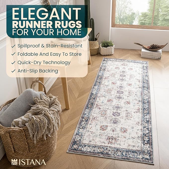 Istana Hallway Runner Rug 2x6 - Multi-Color Kitchen Rugs Non Slip Washable -Silk's Soft Touch Carpet Runner - Stylish Rug for Home