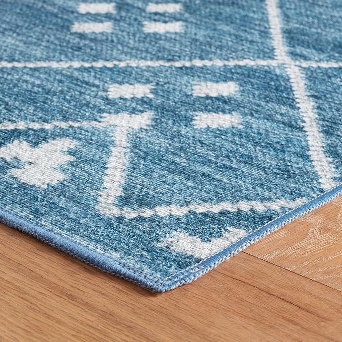 Dash & Albert Kota Indigo Machine Washable Rug, 8.5 X 11.5 Feet, Blue Geometric Pattern