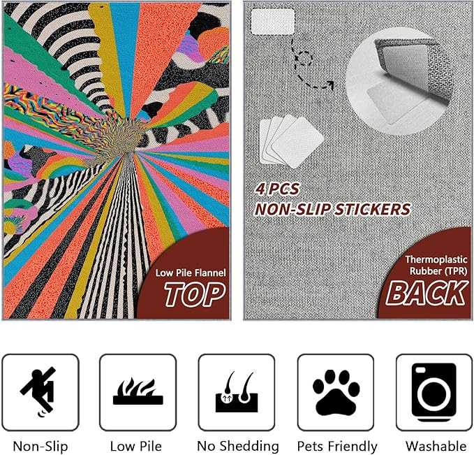 Graffiti Rugs for Bedroom - Colorful Abstract Street Art Area Rug 5x8, Hippie Aesthetic Funky High Traffic Anti Slip Carpets Home Decor #C086