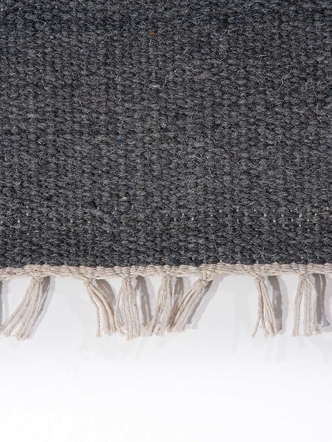 Rugsotic Carpets Hand Woven Flat Weave Kilim Wool ECO-Friendly Area Rugs - 8'x10', Rectangle Shape, Charcoal Color, Solid Plain Design, Low Pile Handmade Rugs for Living Room, Bed Room (D00111)