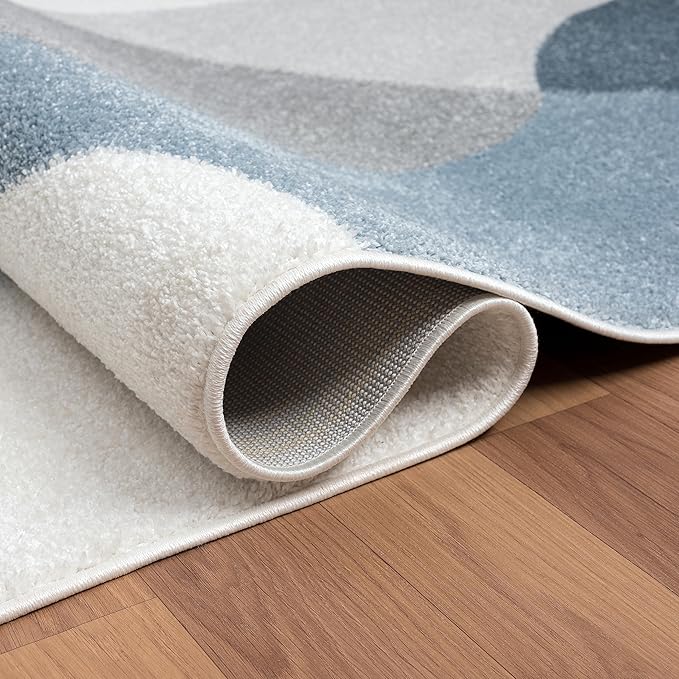 Abani Deco Collection Area Rug - Cream/Blue Mid-Century Design -7'9" x 10'2"(8'x10') - Easy to Clean - Durable for Kids and Pets - Non-Shedding - Medium Pile - for Living Room, Bedroom & Office