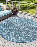 Unique Loom Outdoor Trellis Collection Area Rug - Tribal Trellis (6' 1" Round Teal/Ivory)