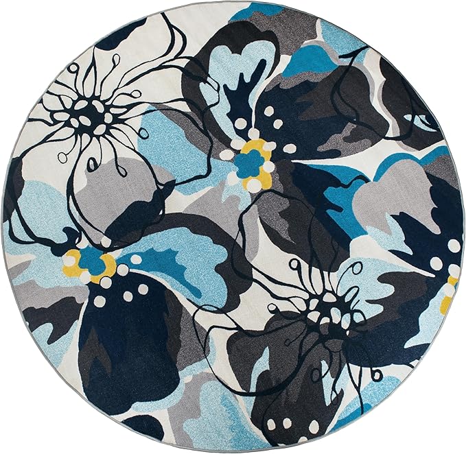 Rugshop Gray Large Floral Non-Slip Area Rug Fade Resistant for Living Room, Dining Room and Large Spaces, 8' Round