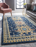 Unique Loom Taftan Collection Border Geometric Tribal Inspired Design Area Rug (9' 10 x 13' 0 Rectangular, Navy Blue/ Gold)