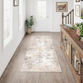 2x4 Washable Runner Rug Beige Grey Abstract Hallway Kitchen Throw Rug Neutral Modern Non Slip Soft Low Pile Carpet for Bathroom Laundry Bedroom Living Room
