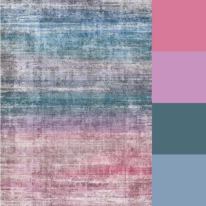 Kokia Abstract Area Rug Living Room 5x7 Colorful Washable Large Rug Bedroom Living Room Under Dining Table Soft Non Slip Stain Resistant Red Carpet Room Decor, Oslo Orchid