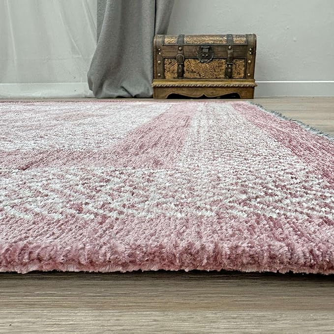 Alfa Rich 7x10 Mauve Lilac Washable Area Rugs for Living Room Bedroom Kitchen Cotton Rug