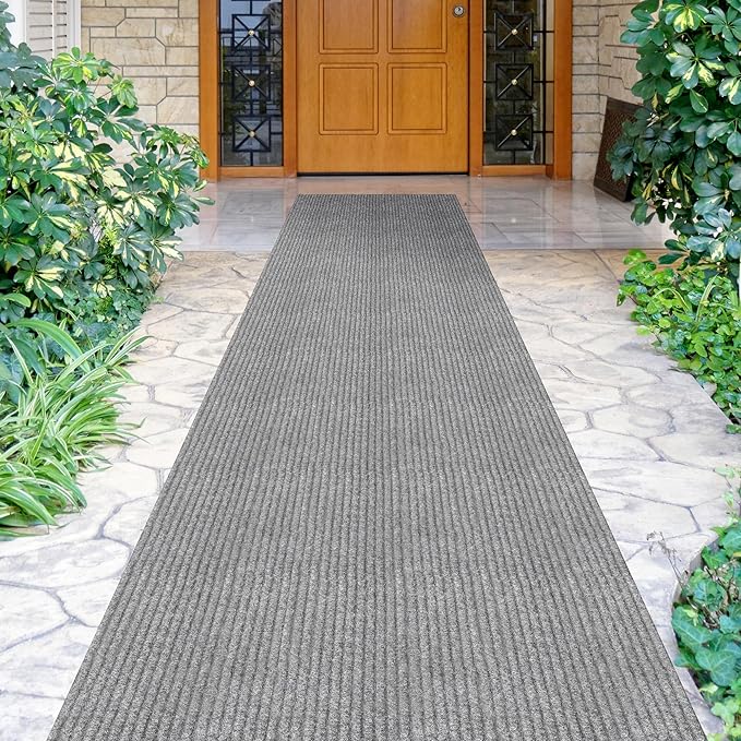 Ottomanson 2' x 48' Hallway Runner with Scraper Pile Extra Durable Non-Slip Rug Mat for Indoor & Outdoor Use - Ideal for Kitchen, Entryway, Patio & Garage - High-Traffic Carpet, Gray