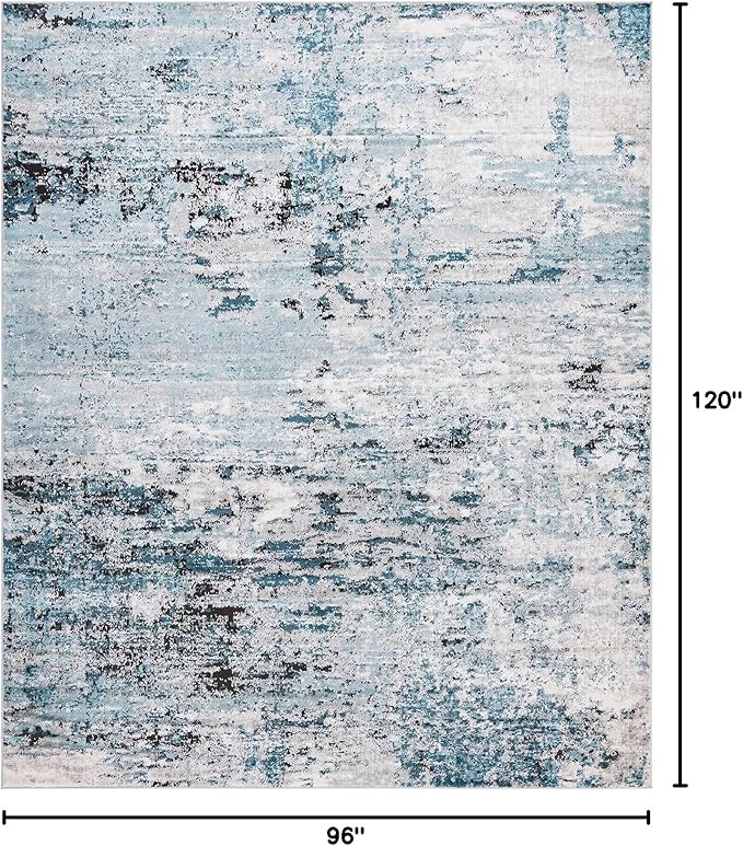 Rugs.com Leipzig Collection Area Rug – 8X10 Blue Low-Pile Rug Perfect for Living Rooms, Large Dining Rooms, Open Floorplans
