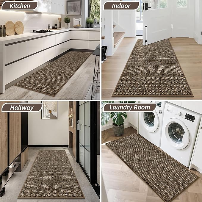BEQHAUSE Dirt Trapper Door Mat 24" x 60", Non-Slip Washable Doormats Entrance Mat, Dirt Resistant and Absorbent Welcome Mat, Low Profile Floor Mats for Front Back Door and Entryway, Brown