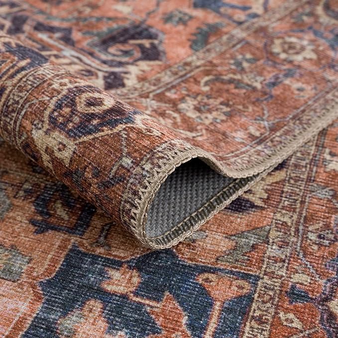 Bloom Rugs Washable Non-Slip 10x14 Rug - Beige/Terracotta Traditional Oriental Area Rug for Living Room, Bedroom, Dining Room, and Kitchen - Exact Size: 10' x 14'
