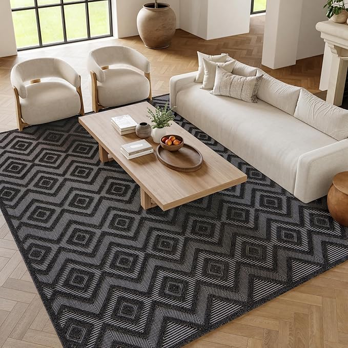 Nourison Home Versatile Charcoal Black 7' x 10' Area Rug - Easy Clean, Non Shedding, Bed Room, Living Room, Dining Room, Kitchen (7' x 10')