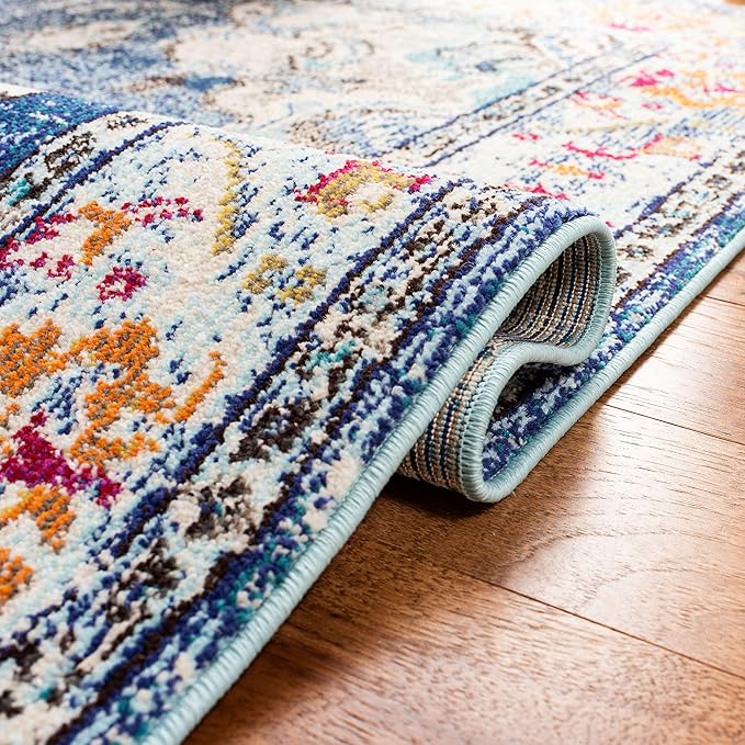 SAFAVIEH Monaco Collection Area Rug - 10' x 14', Navy & Light Blue, Boho Chic Medallion Distressed Design, Non-Shedding & Easy Care, Ideal for High Traffic Areas in Living Room, Bedroom (MNC243N)