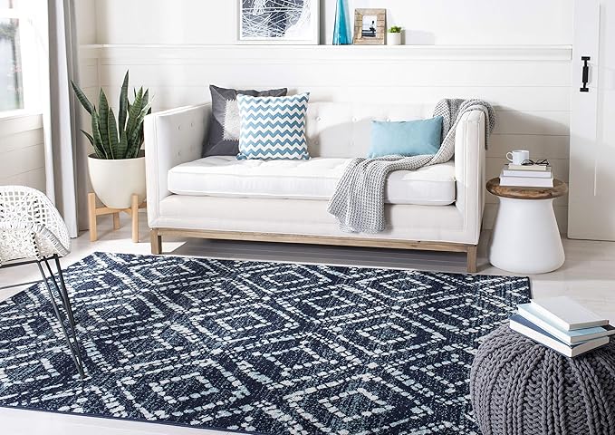SAFAVIEH Adirondack Collection Accent Rug - 3' x 5', Navy & Ivory, Modern Diamond Distressed Design, Non-Shedding & Easy Care, Ideal for High Traffic Areas in Entryway, Living Room, Bedroom (ADR131N)
