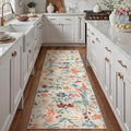 Floral Runner Rug 3x8 Washable Hallway Long Beige Bedroom Carpet Non Slip Indoor Boho Kitchen Low Pile Accent Rug Lightweight Soft for Bathroom Dining Laundry Living Room