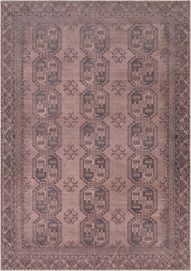 Kuden 10x14 Large Area Rug, Machine Washable Area Rug with Non-Slip Backing, Vintage Style, Soft, Easy Clean, Low Pile Rug for Living Room, Bedroom, Dining Room