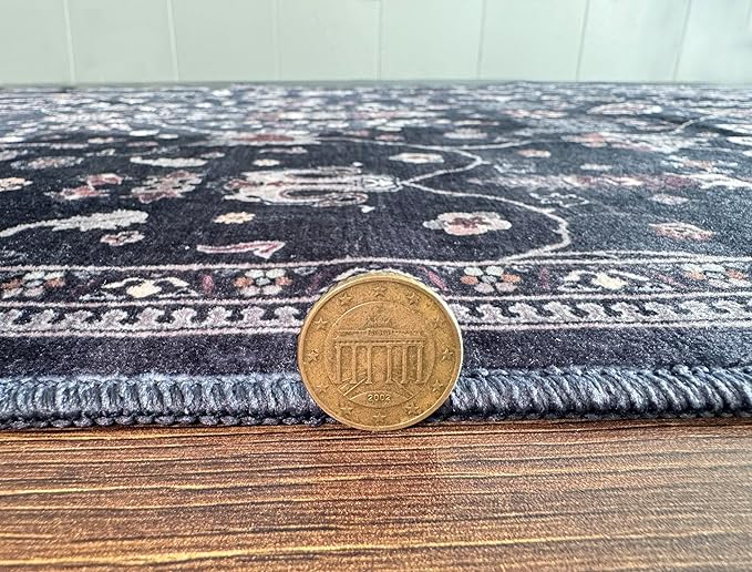 GLN Rugs Traditional Collection - Machine Washable Area Rug, Traditional Washable, Non Slip, Low Pile Chenille Rug, Living Room, Bedroom, Kitchen Rug (6' x 9' Terra/Multicolor 1168)