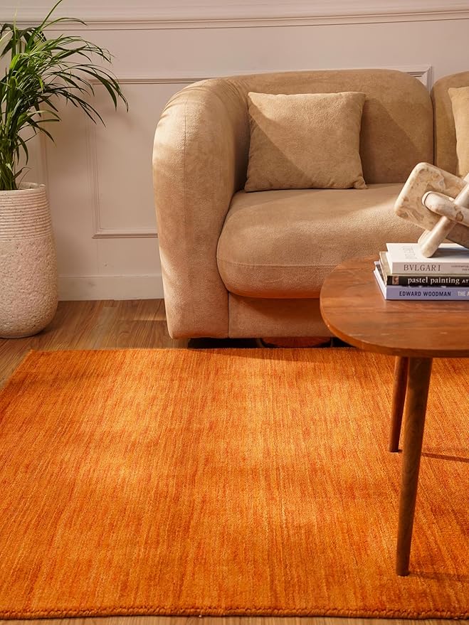 Rugsotic Carpets Hand Knotted Gabbeh Wool 9'x12' Area Rug Solid Orange L00111