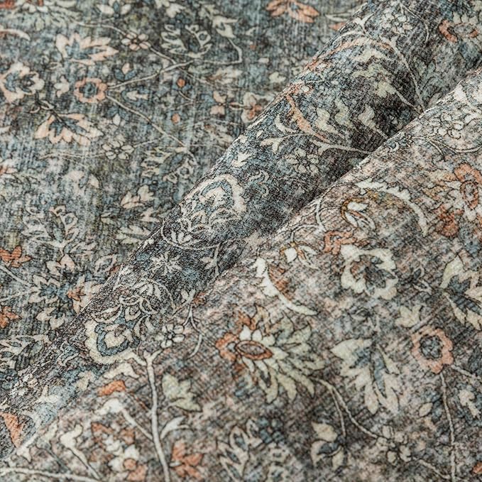 Area Rug 6x9 Gray Living Room Washable Vintage Carpet Non Slip Indoor Retro Traditional Grey Accent Throw Large Rug for Office Bedroom Dining Room Playroom
