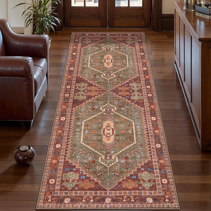Ciicool 2x5ft Runner Rug, Hallway Wahshable Rug Vintage Kitchen Carpet for Entrance Bedroom Bedside Living Room Kitchen Laundry Bathroom Decor