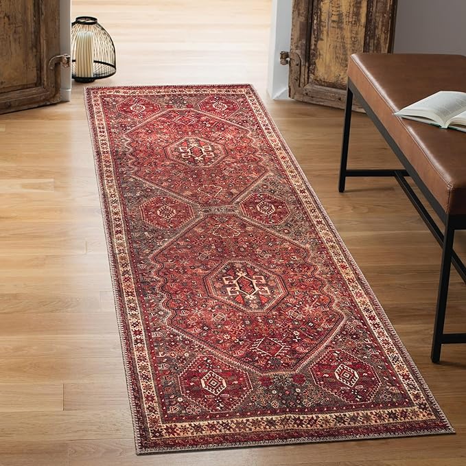 Keen Home Design 2x12 Rug - Machine Washable Runner Rug with Non-Slip Backing, Ideal for Hallway, Entryway, Kitchen, Laundry Room - Vintage, Easy Clean, Durable, Low Pile - (2'6" x 12')