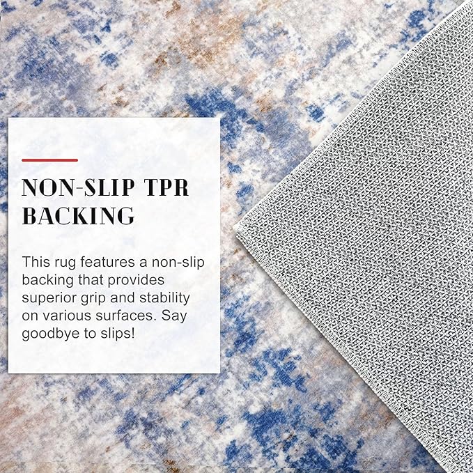 Modern Abstract Hallway Runner Rug, Grey Blue Orange Multi 2x8 Runner Rug, Washable Kitchen Runner Non-Slip Soft Thin Print Faux Wool Carpet for Entryway Bedroom Laundry Room Indoor