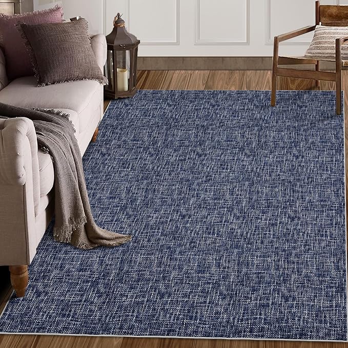 RUGSREAL Bedroom Area Rug 4x6 Modern Abstract Area Rug Stain Resistant Small Living Room Rug Contemporary Dining Room Rug Non-Slip Solid Rug Aesthetic Accent Floor Carpet for Kitchen Office, Blue