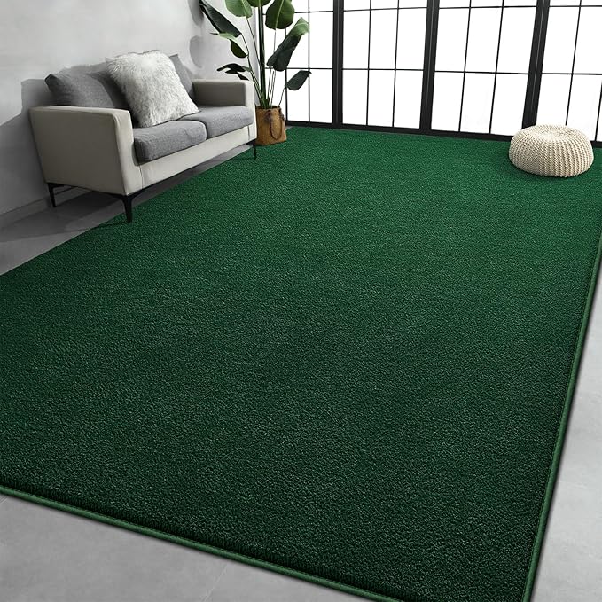 Large Area Rugs for Living Room Bedroom, 6x9 Feet Dark Green Rug, Minimalist Modern Shag Rug, Soft Thick Memory Foam Indoor Carpet, Non-Slip Washable Rug for Boys Girls Dorm Nursery Room Home Decor