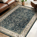 Distressed Vintage 5x7 Area Rugs for Living Room Bedroom Non Slip Washable, Medallion Pattern Printed Low Pile Farmhouse Carpet Rugs for Dining Room/Kitchen/Home Office, Midnight/Multi