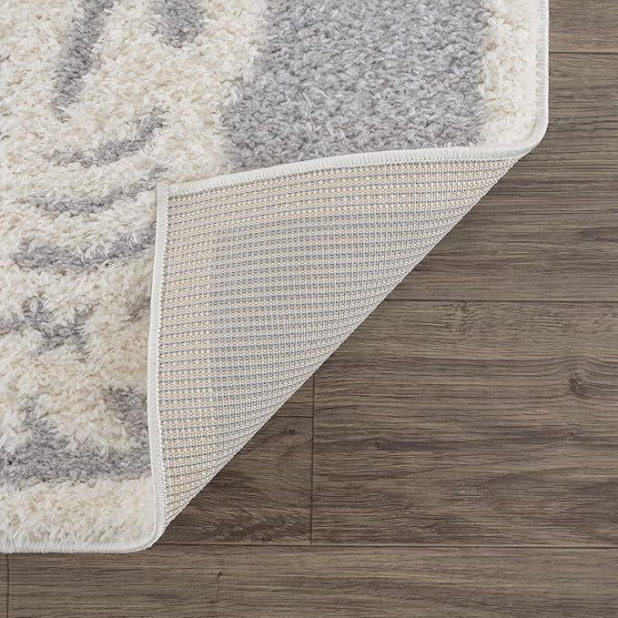 Hauteloom Tilos Moroccan Farmhouse Living Room Bedroom Nursery Shag Area Rug - Shaggy Carpet - Tiger Pattern - High Plush Pile - Light Grey, Beige, Cream - 5'3" x 7'