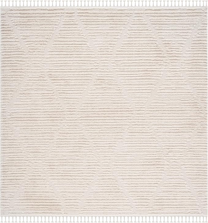 SAFAVIEH Marrakech Collection Area Rug - 5'3" Square, Beige, Moroccan Boho Tribal Tassel Design, Non-Shedding & Easy Care, Ideal for High Traffic Areas in Living Room, Bedroom (MRK517C)