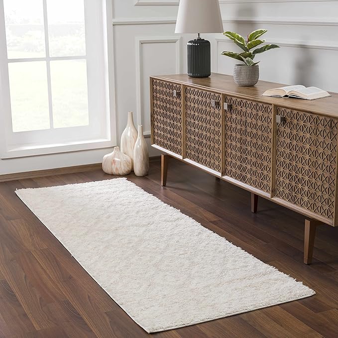 Hauteloom Eivin Living Room, Bedroom Area Rug - Contemporary - Plush Pile - Cream - 18" Sample