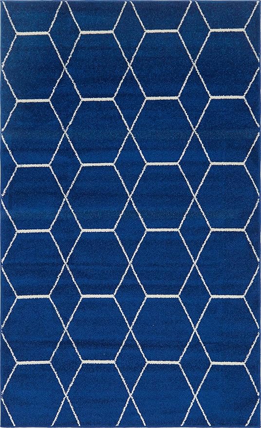 Unique Loom Trellis Frieze Collection Area Rug - Geometric (5' 3" x 8' Rectangle, Navy Blue/ Ivory)