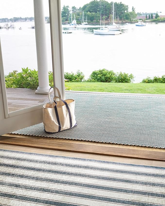 Dash & Albert Awning Stripe Blue Machine Washable Rug, 2 X 3 Feet, Blue Stripe Pattern