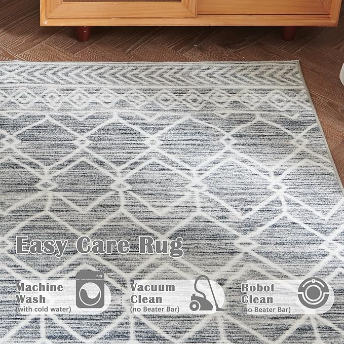 jinchan Moroccan 2x3 Rug for Entryway - Machine Washable Rug Modern Geometric Kitchen Non-Slip Indoor Doormat Ultra-Thin Carpet for Entrance Bathroom Bedroom Living Room (2x3ft, Grey)