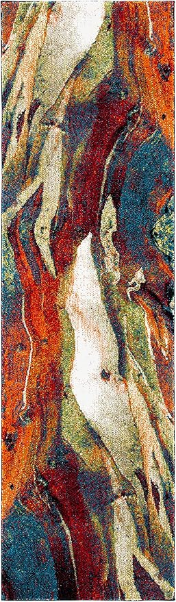 SAFAVIEH Glacier Collection 2'3" x 10' Red/Green GLA126Q Modern Abstract Non-Shedding Living Room Entryway Foyer Hallway Bedroom Runner Rug