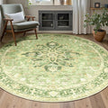 Area Rugs 5ft Washable Non-Slip, Floral Vintage Distress Print Pattern Medallion Carpet for Living Room Bedroom Dining Room, Sage Green Yellow