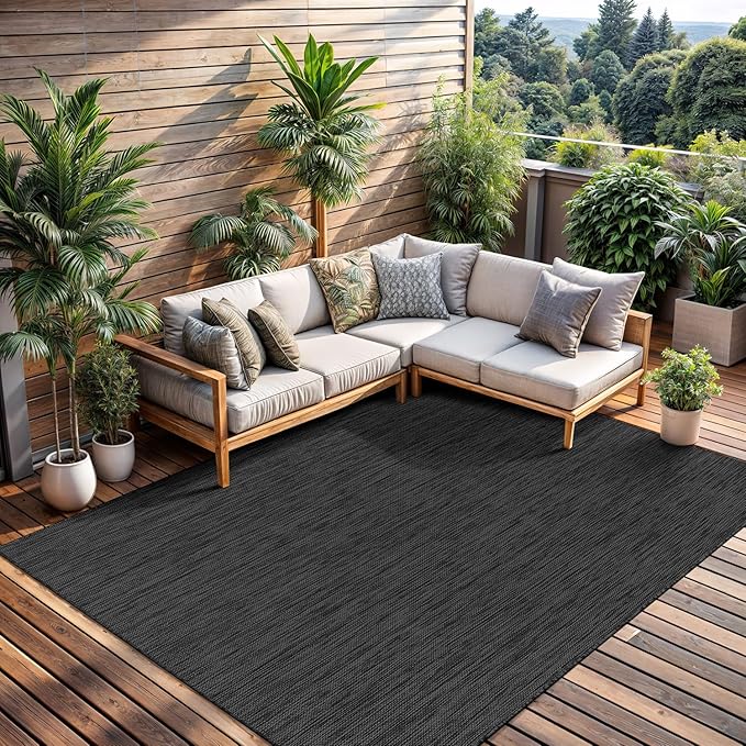 CAMILSON Outdoor Rug 5x7 Modern Area Rugs for Indoor and Outdoor Patios and Porches - Waterproof, Washable, Non-Shedding, Easy-to-Clean Outside Carpet (5 x 7, Solid - Dark Gray)