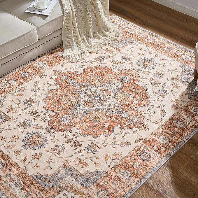 jinchan Runner Rug 2x5 Vintage Hallway Rug Boho Washable Runner Floral Medallion Retro Lightweight Non Slip Classic Thin Soft Carpet for Kitchen Bedroom Bathroom Laundry Room Doorway Brick Red