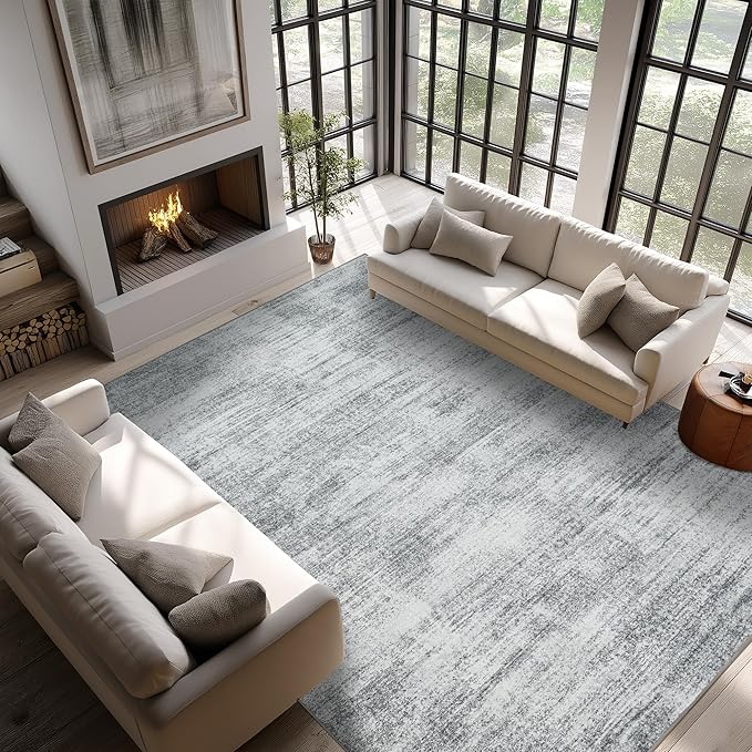 8x10 Area Rugs for Living Room Minimalist Gray Abstract Modern Rug for Hardwood Floor Protector Non Slip Washable Light Grey Carpet for Bedroom Offic 8 x 10