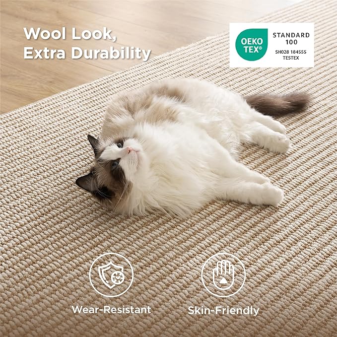 Bedsure 3x5 Faux Wool Area Rugs for Living Room, Machine Washable Carpet, Non-Slip Backing, Pet Friendly Throw Rug for Bedroom Dining Room, Natural Ivory