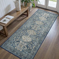Bavni Washable Runner Rug 2x5, Non Slip Vintage Hallway Runner, Ultra Thin Low Pile Washable Carpet for Kitchen Entryway Bedroom, Blue
